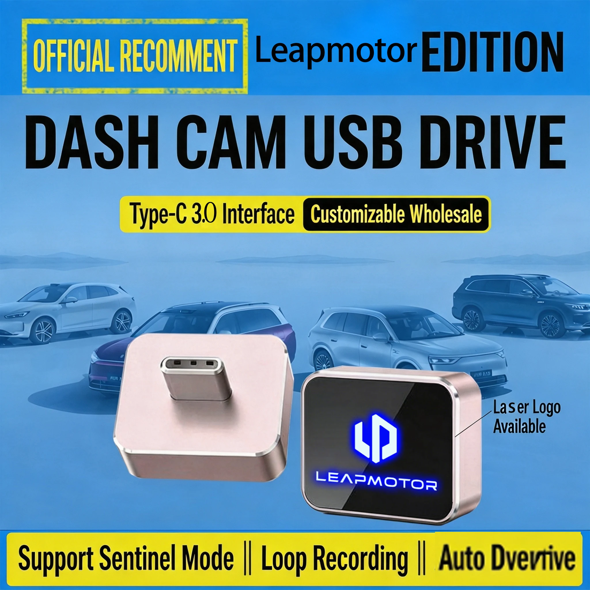 Fit For Leapmotor D19 Car DVR U Disk Sentry Mode Vehicle Storage USB Tpye-c Flash Drive Illuminated Alloy Dash Cam / Sentry Mode