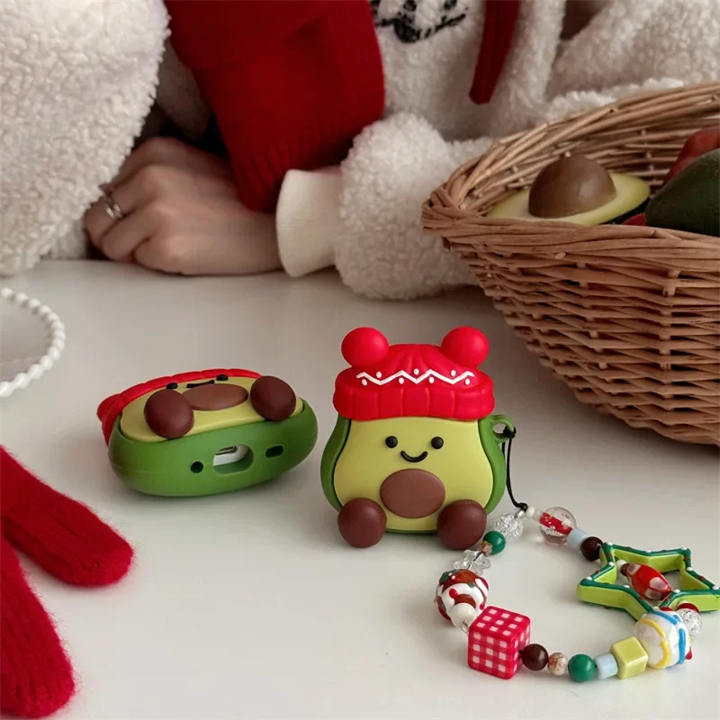 Cute Christmas Avocado Case for AirPods 4 Airpod 1 2 3 Pro Pro2  Bluetooth Earbuds Charging Box Protective Earphone Case Cover