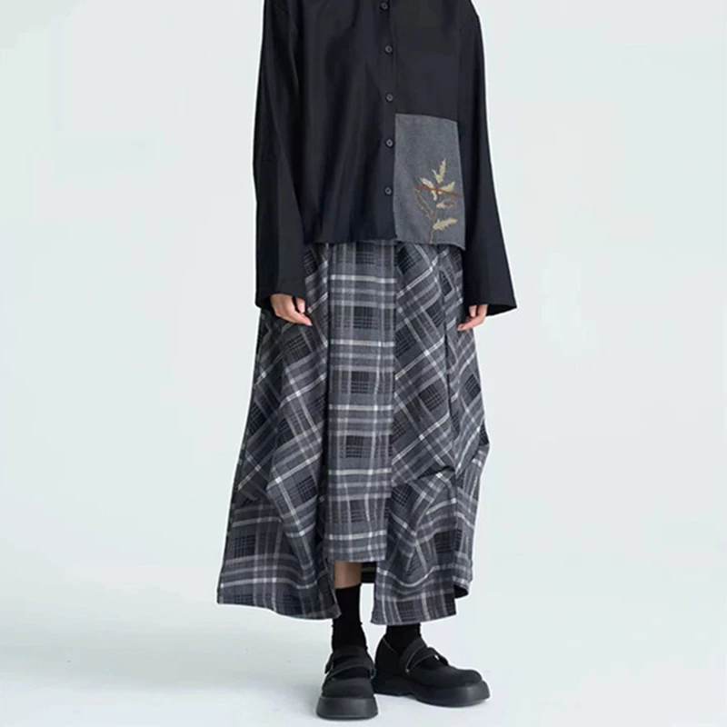 Vintage Plaid jupe Midi femmes Harajuku gothique asymétrique jupes plissées coréen Grunge taille haute Design décontracté une ligne Faldas