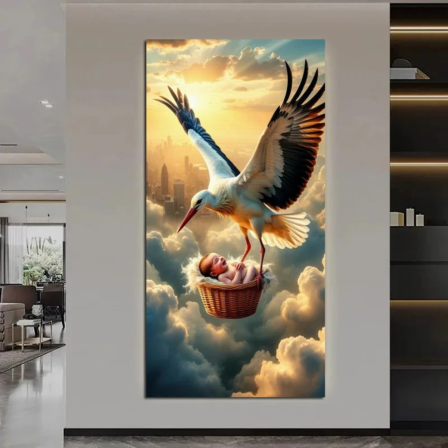 

Big Bird and Baby Large Size Diy Diamond Painting Kits Jewelry Cross Stitch Animals Full Drill Mosaic Embroidery Picture