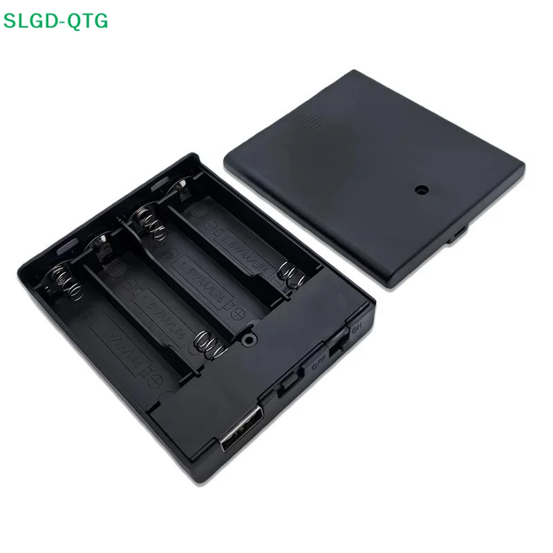 ¡Novedad! 1 unidad de soporte para pilas AA de 4 ranuras, caja para pilas No.5 con interruptor de encendido y toma USB, sin luz, caja para pilas AA