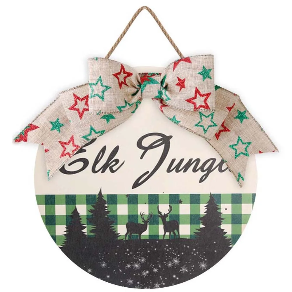 

Cafe Elk Wooden Christmas Pendant Bow Santa Claus Door Hanging Ornaments Handmade Polyester Christmas Door Decoration Doorway