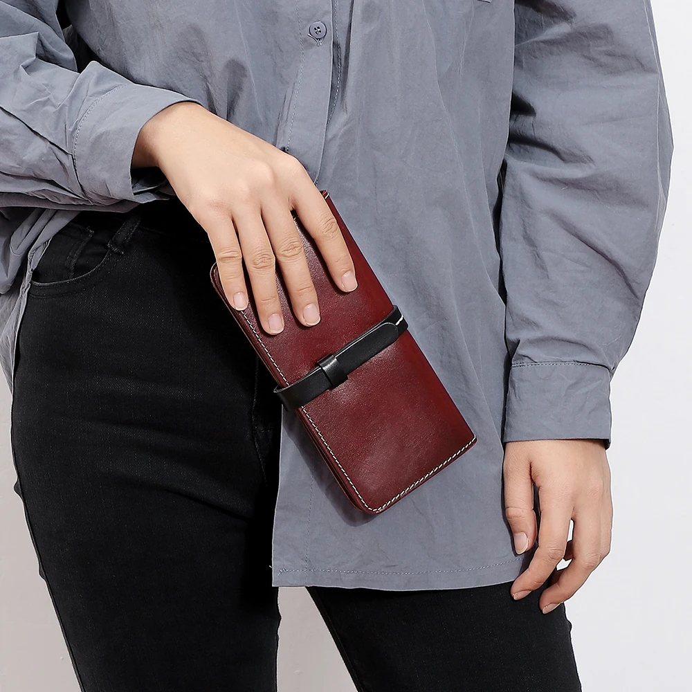 Italian Vegetable Tanned Leather Retro Handheld Bag for Women Real Leather Card Bag Long Walletd Bag Women's Bag