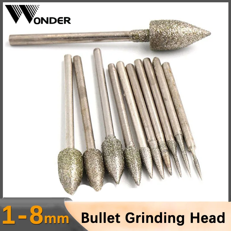 

Dremel Accesories Electroplated Diamond Bullet Grinding Head 2.35/3mm Shank Polished Needle Jade Stone Carving Engraving Tool