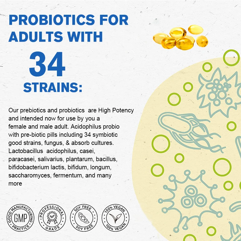 Organic Enzymes Probiotic Capsule 100 Billion CFU Probiotics Nutrient Digestion&Gut Health for Adults Women&Men