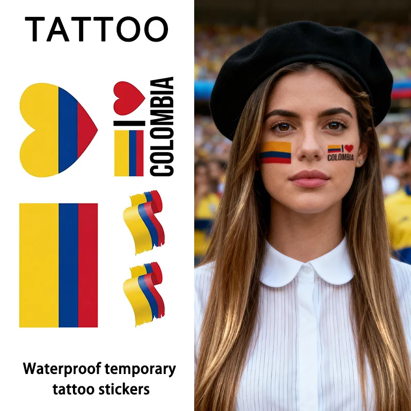 Colombia Flag Temporary Tattoo Sticker, Long-lasting and Waterproof, Festival, Football, Soccer Fan Stickers, Arm