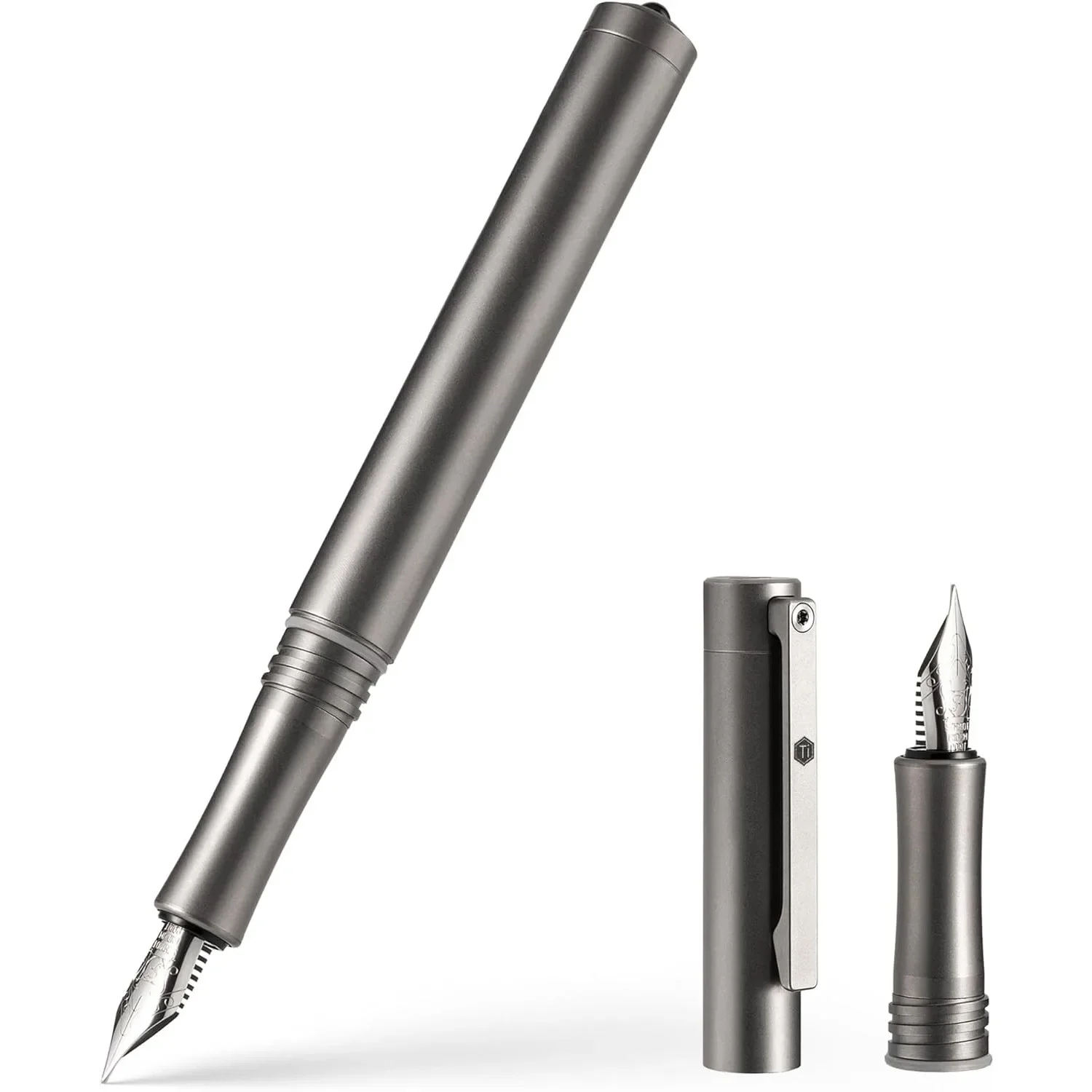 KeyUnity KP02 Fountain Pen Fine Nib with Ink Converter, Titanium Alloy Calligraphy Pen for Writing & Journaling