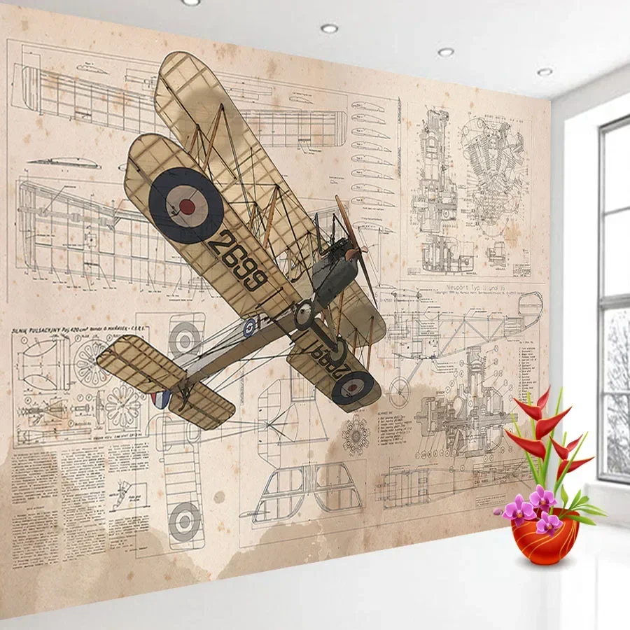 Moderne op maat gemaakte behang Home Decor Peel en Stick Wallpaper Contact Paper Wallpapers voor woonkamer Cartoon Kids Plane Mural