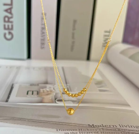 

18k gold ball necklaces double layer necklace karat gold chains necklace 42+3cm