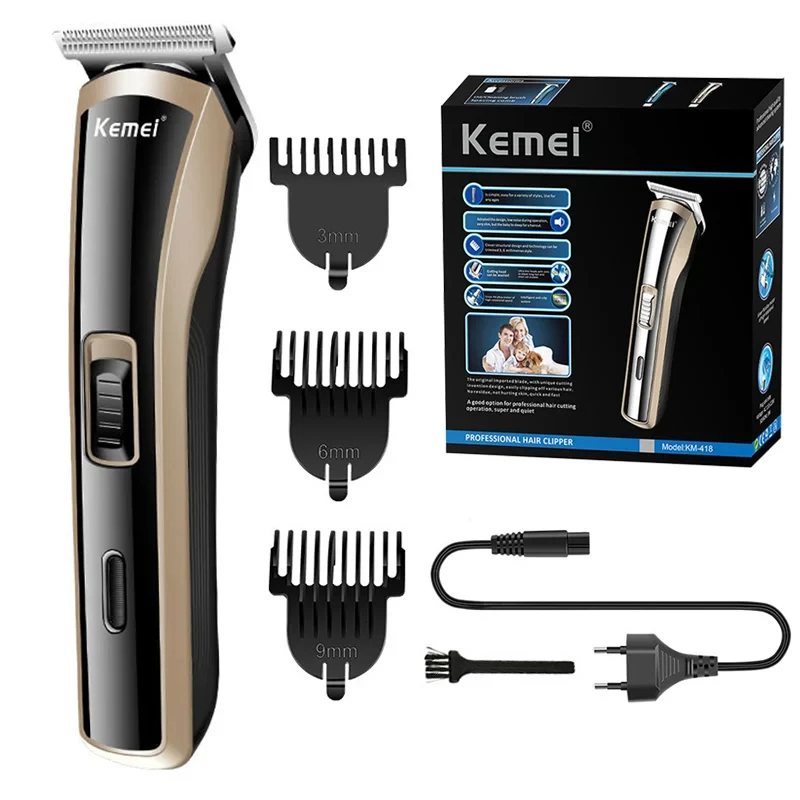 Kemei KM-418 Waterproof Hair Clipper Rechargeable Electric Barber Trimmer Professional Cordless Hair Cutting Machine For Men