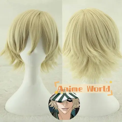 Parrucca cosplay anime Kisuke Urahara dorata chiara Halloween Natale donna uomo parrucca per adulti