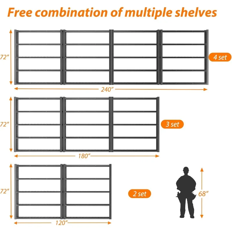 Prateleira de garagem resistente de 60 "w, prateleiras de armazenamento de 33000lbs, prateleira de metal ajustável de 5 camadas, prateleira utilitária, rack de garagem sto