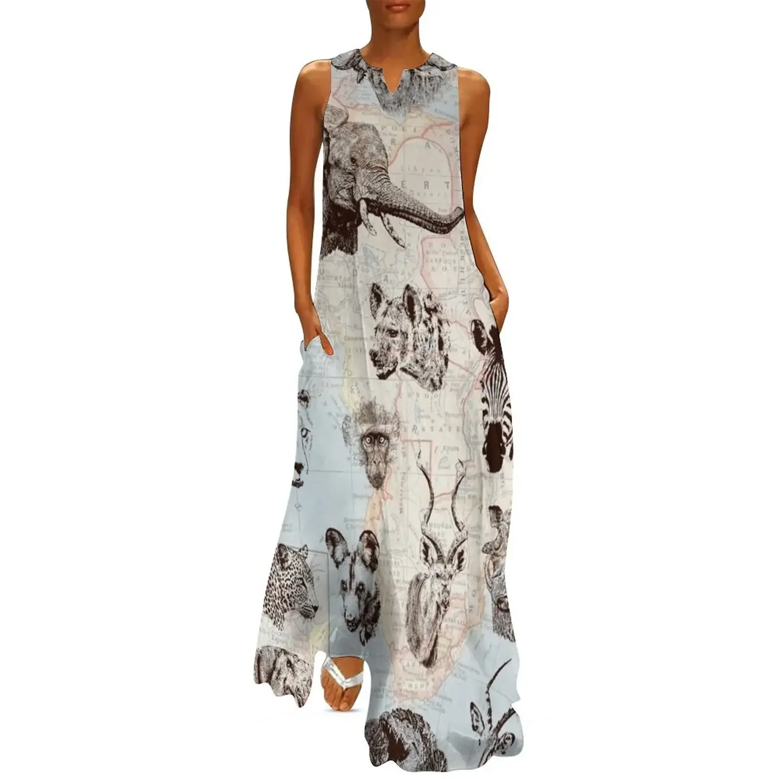 

African Safari Wildlife Long Dress Long veiled dresses prom dresses birthday dress for women luxury 2025 woman dress