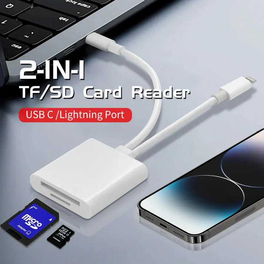 2-in-1 USB C Lightning Dual Port SD TF Memory Card Reader Adapter for  IPhone/IPad SD Card Reader Connector for Android Laptop