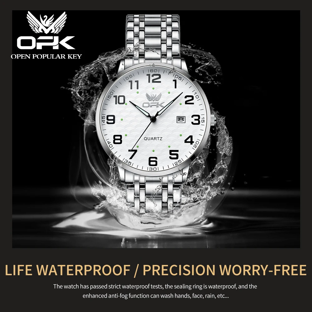 OPK-reloj de cuarzo 6006 para hombre y mujer, accesorio de marca de lujo, resistente al agua, luminoso, de pulsera de acero inoxidable, ideal para regalo