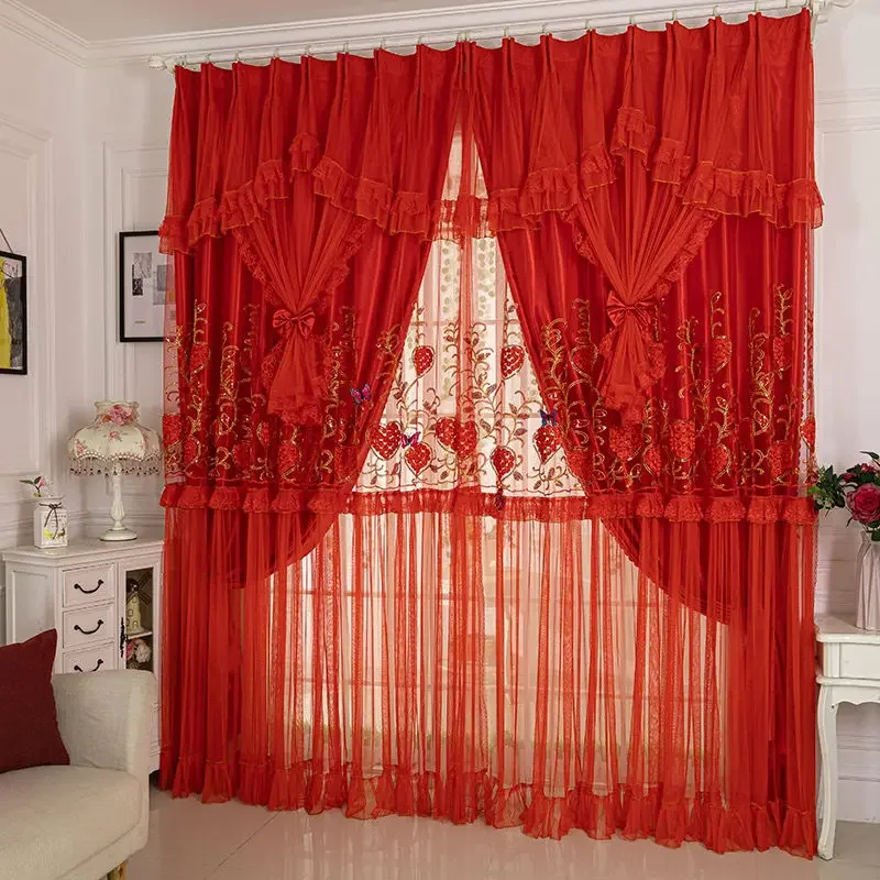 

1pcs New Korean Style Lace High-end Punch Curtains Bedroom Living Room Bay Window Balcony Shading Rental House Shade Cloth F8472