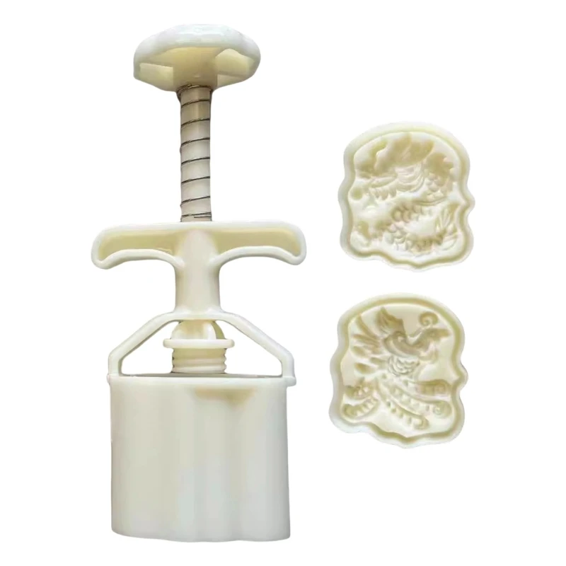 

Easy Demold Mooncakes Making Hand Press Molds with Dragon Phoenixes Embossment