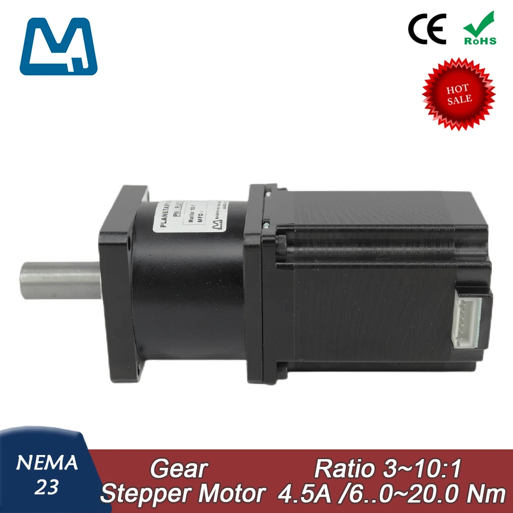 57 Stepper Motor 77mm Body Lenght 4.5A  2Nm Nema 23  Planetary Gearbox Ratio 5:1 Keyway Shaft