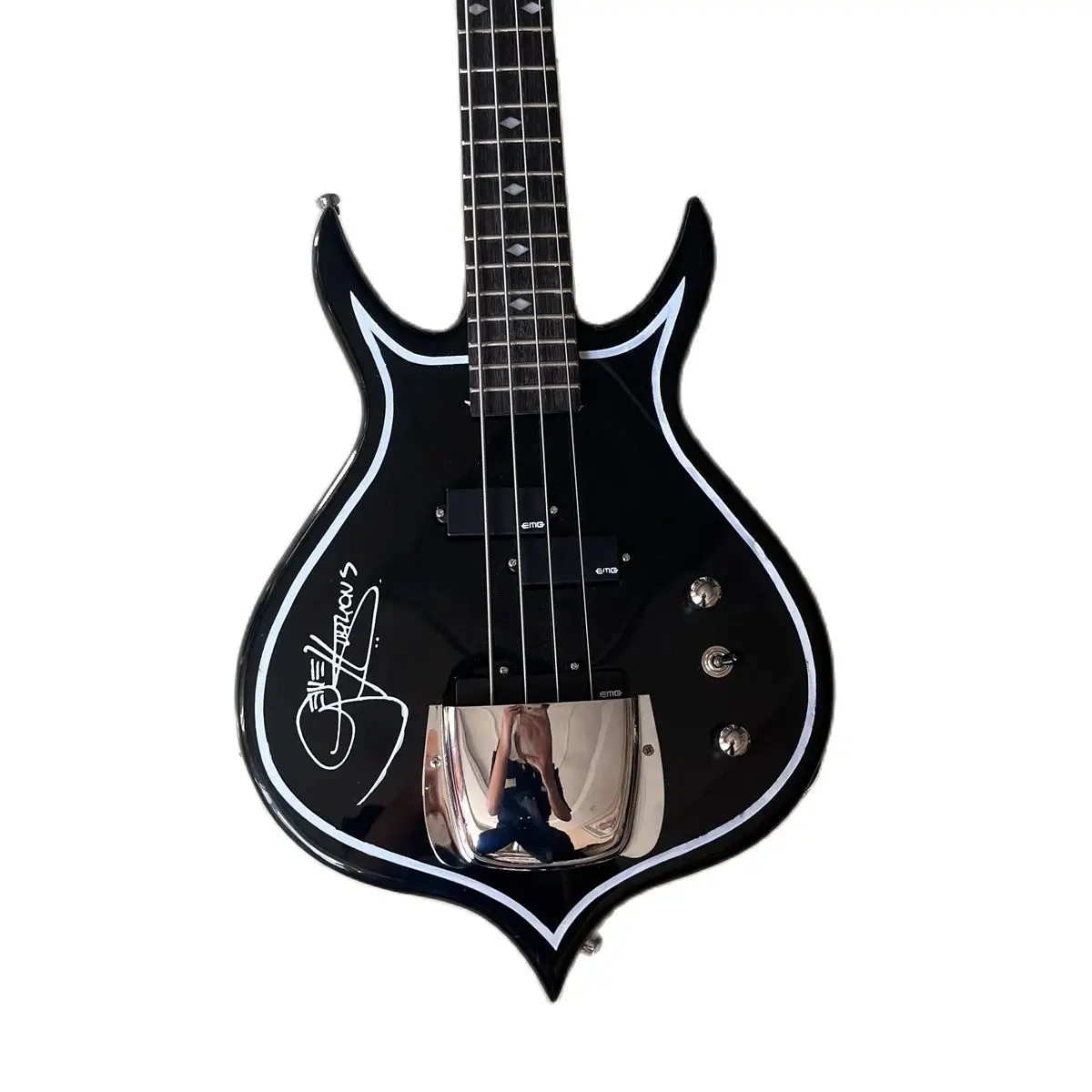 Upgrade Gene Simmons Axe Signed Electric Bass Guitar 24 Frets Punisher KISS Professional Bass Black White Colour