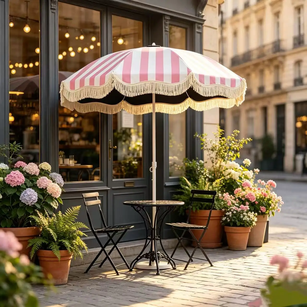 1-Pack Pink White Yellow White Striped Decorative Tassel Beach Umbrella Outdoor Patio Garden Balcony Sun Shade Parasol