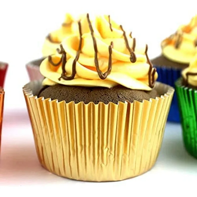 100pcs Foil Metallic Cupcake Liners Muffin Paper Cases Baking Cups Rose Gold Wedding Birthday Baby Shower Party Baking Supplies