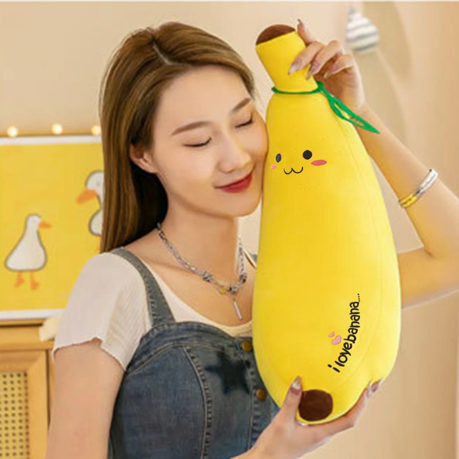 Long Plush Kawaii Body Pillow Large Cute Expression Banana Pillow with 35/50/70/80cm Size for Halloween Christmas Gift