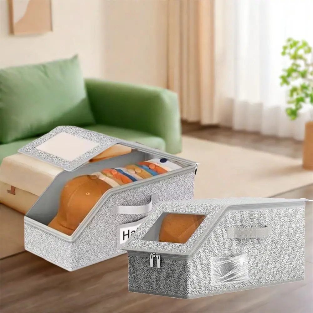 

Non-woven Fabric Baseball Cap Storage Box Transparent Lid Dustproof Hat Storage Box Stackable Foldable Wardrobe Storage Boxes
