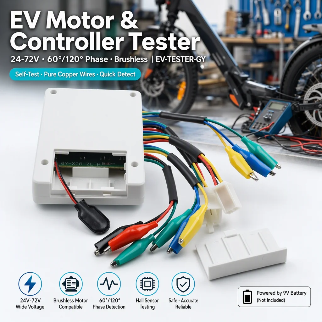 Brushless Motor Controller Tester 24V-72V Phase Angle Detector for E-Bike Scooter Hall Handle Electric Vehicle Diagnostic Tool