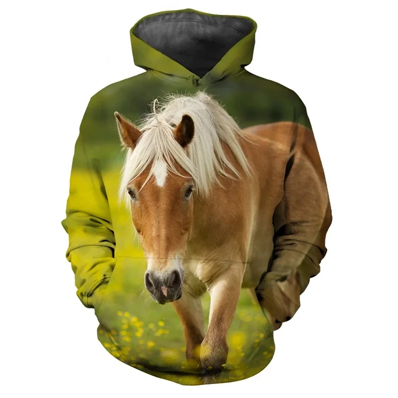 New Horse 3D Print Hoodies Women Men Fashion Streetwear Casual Hoodie Oversized Pullovers Hooded Sweatshirts Kids Tops Clothing