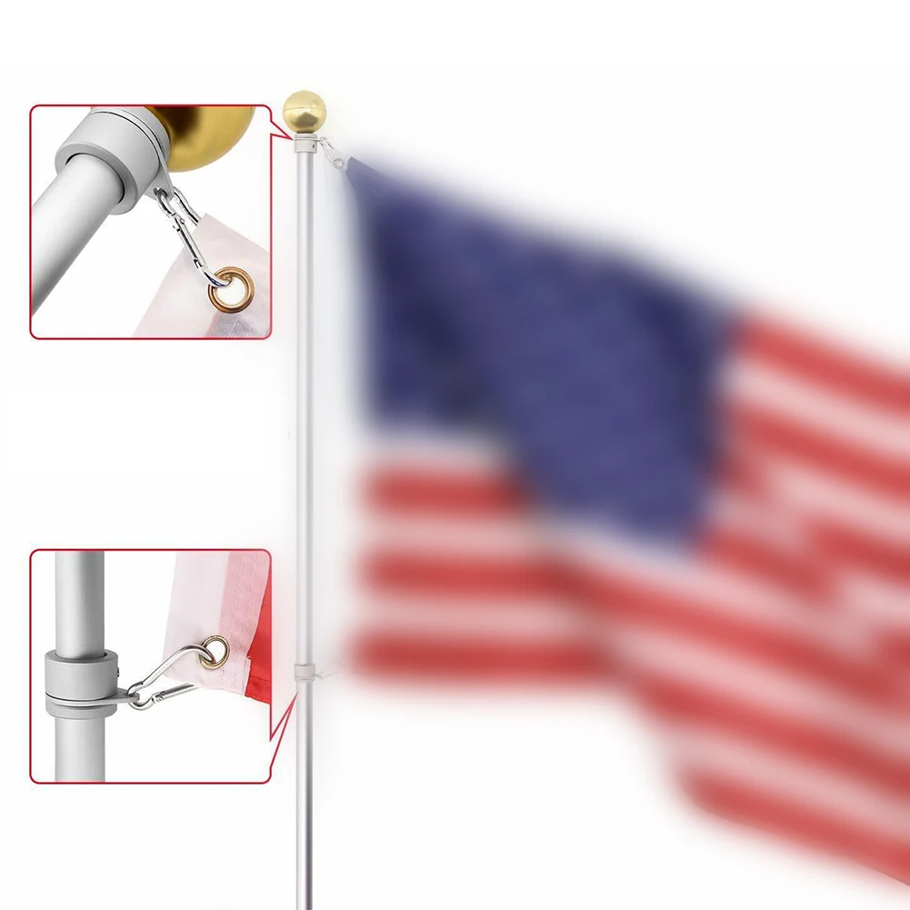 2pcs Aluminum Alloy Flag Pole Rings Flagpole Flag Mounting Rings With Carabiners AntiWrap For 0.75-1 In Pole For 360° Rotating