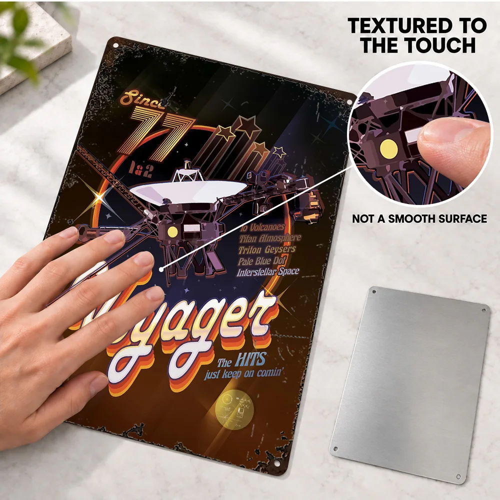 Voyager Disco Textured Metal Poster Personalized Aluminum Sign Color Astronomical Photography Wall Art For Science Classroom