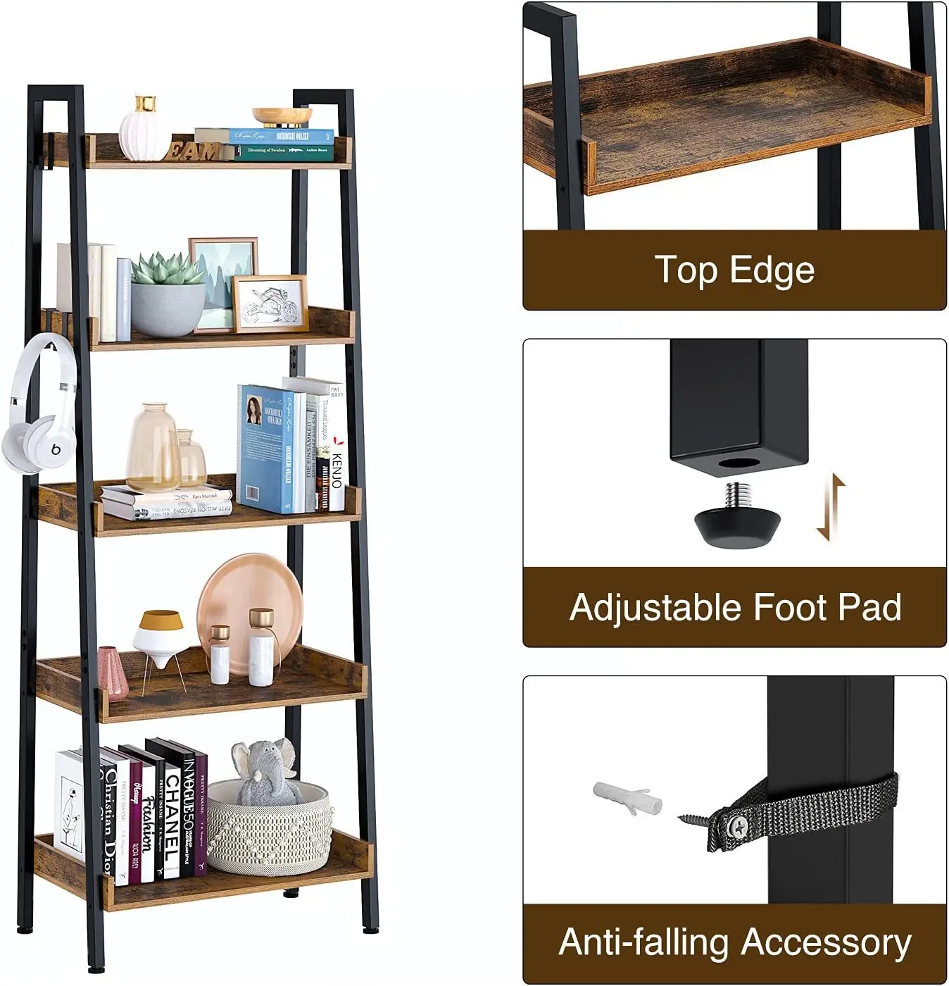 أرفف كتب خشبية منزلية بإطار معدني حديث، منظم تخزين أرفف الكتب لغرفة المعيشة