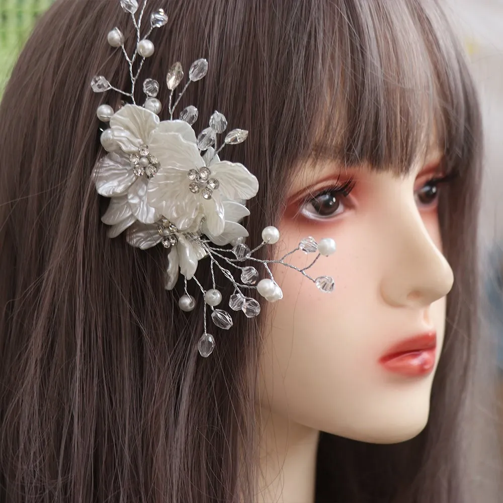 Exquisite Crystal Pearl Flower Bridal Headwear White Elegant Bride Headdress Luxury Handmade Wedding Hairpin For Women image 4