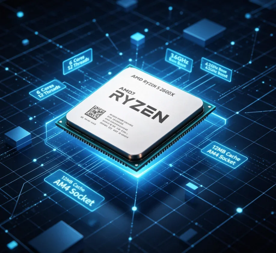 Low Noise Daily Use AMD Ryzen 5 2600X AM4 CPU 6 Cores 12 Threads 12MB Cache Mid-Tier E-Sports Processor No Fan Cooler