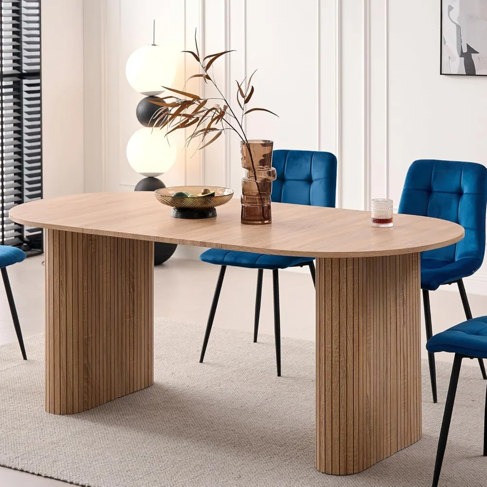 

70.8" Oval Dining Table for 4 6 Person, Modern Farmhouse Kitchen Table, Rustic Dinner Table for Breakfast Dining Receiption Room