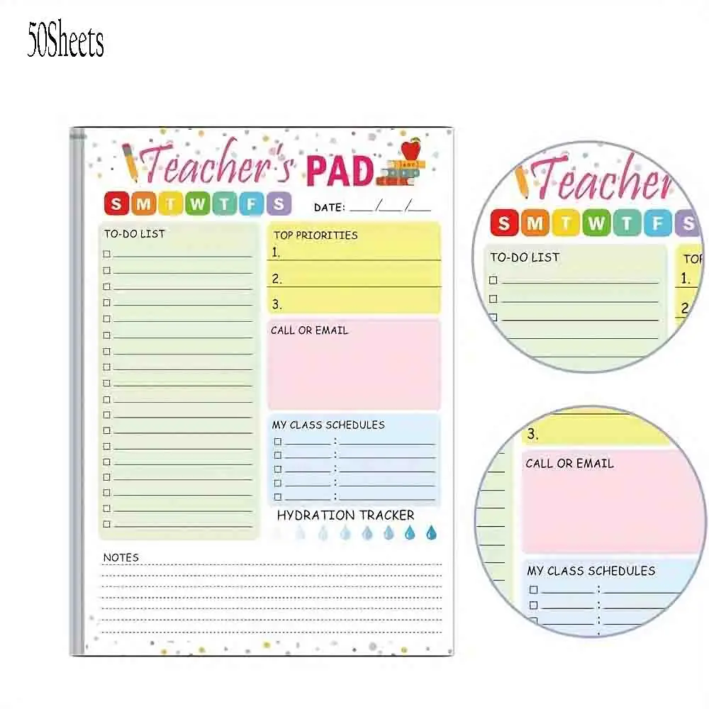 Teacher Notepad 5.5x8.3 Inch Checklist Daily Scheduler Sheets Tear-off Daily To Do List Organizer Planner Sheets 50Pcs