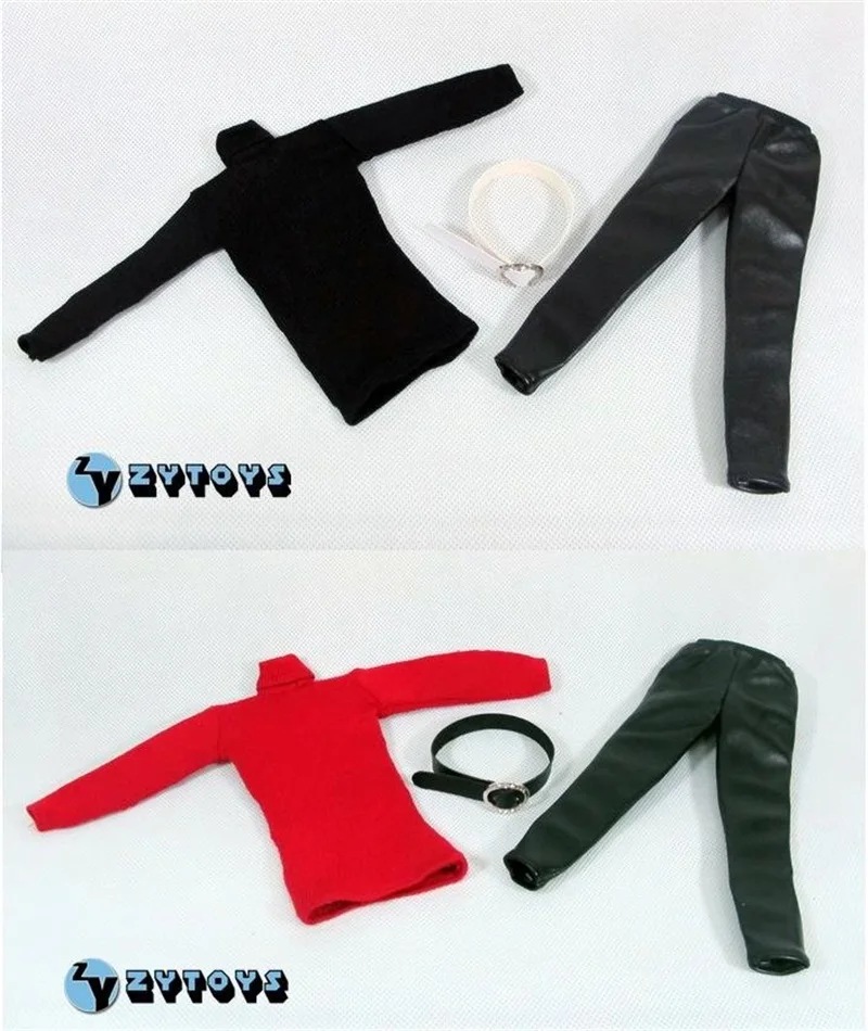 ZYTOYS 1/6th Black Sexy Sweater Shirt Leather Pant Waist Belt Model For 12inch Slim Tiny PH TBL Body Action Collect