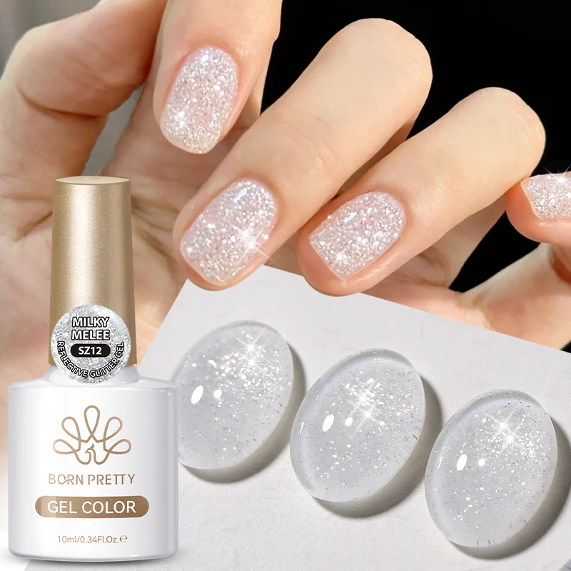 BORN PRETTY 10ml Nude Pink Flash Glitter Gel Nagellack UV LED Soak-Off Langanhaltender Funkelnder Nagelkunst-Lack für DIY-Maniküre zu Hause