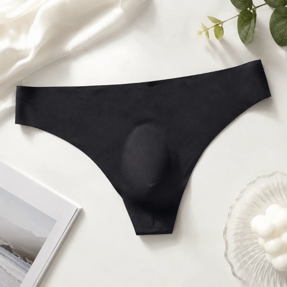 Breathable Seamless Ice Silk Briefs Low Waist Ultra-thin Men's Thong Ice Silk 3D Pouch T-Back Panties Summer Season