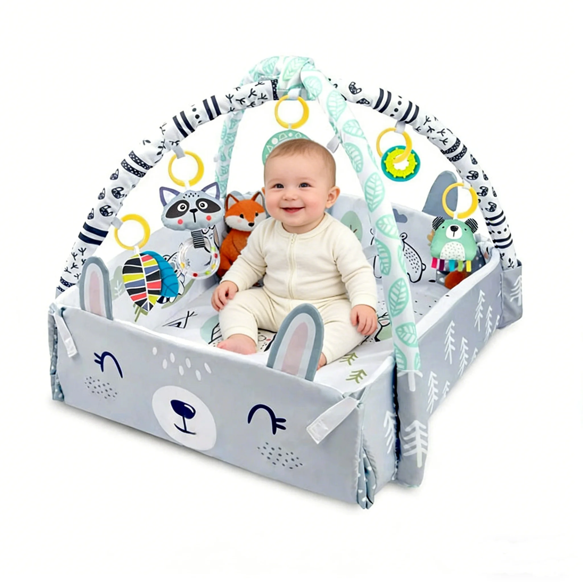 Tummy Time Mat Stage Based Baby Play Gym Multi-Sensory & Motor Skills Development Baby Play Mat with Toys Portable Activity Mat