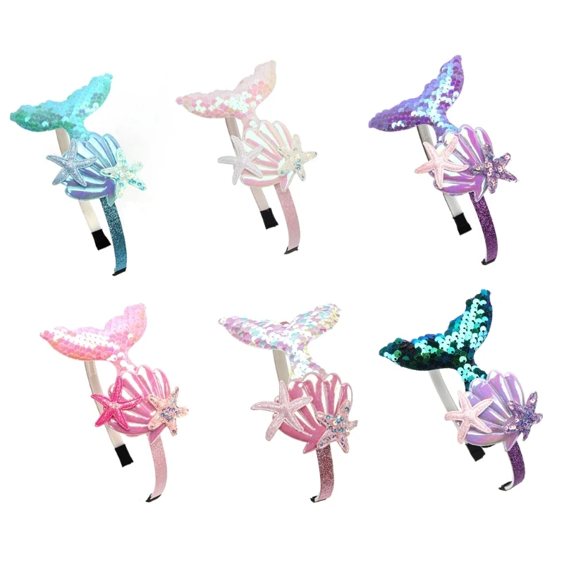 สาวใหม่ Hairband Mermaid Headwear เลื่อมเปลือกหอยเจ้าหญิงน่ารักหวานเด็กแถบหัว Party Photo Props