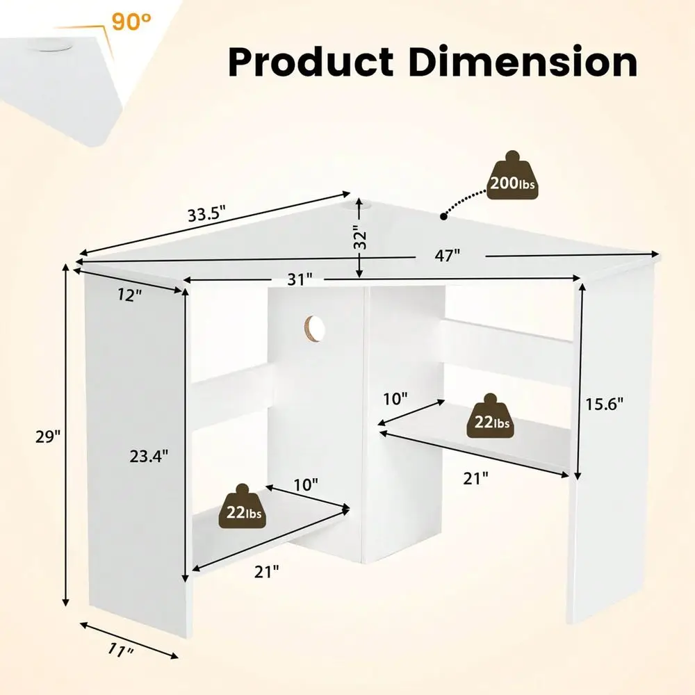 

Corner Computer Desk Triangle Writing Workstation W Storage Shelf