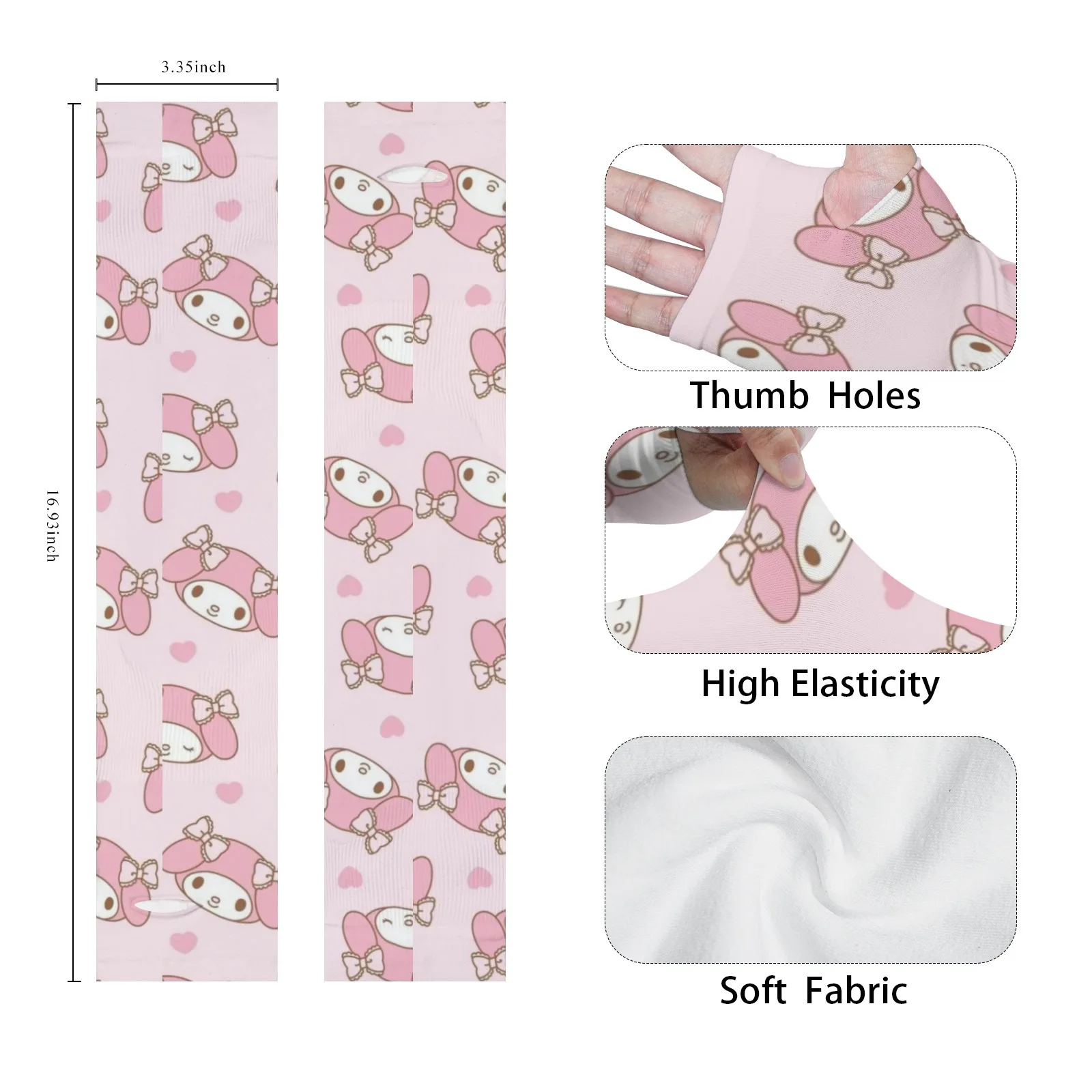 My Melody Kawaii Manchons de jardinage – Protection UV respirante en soie glacée rose pour un jardin élégant et confortable et les aventures en plein air