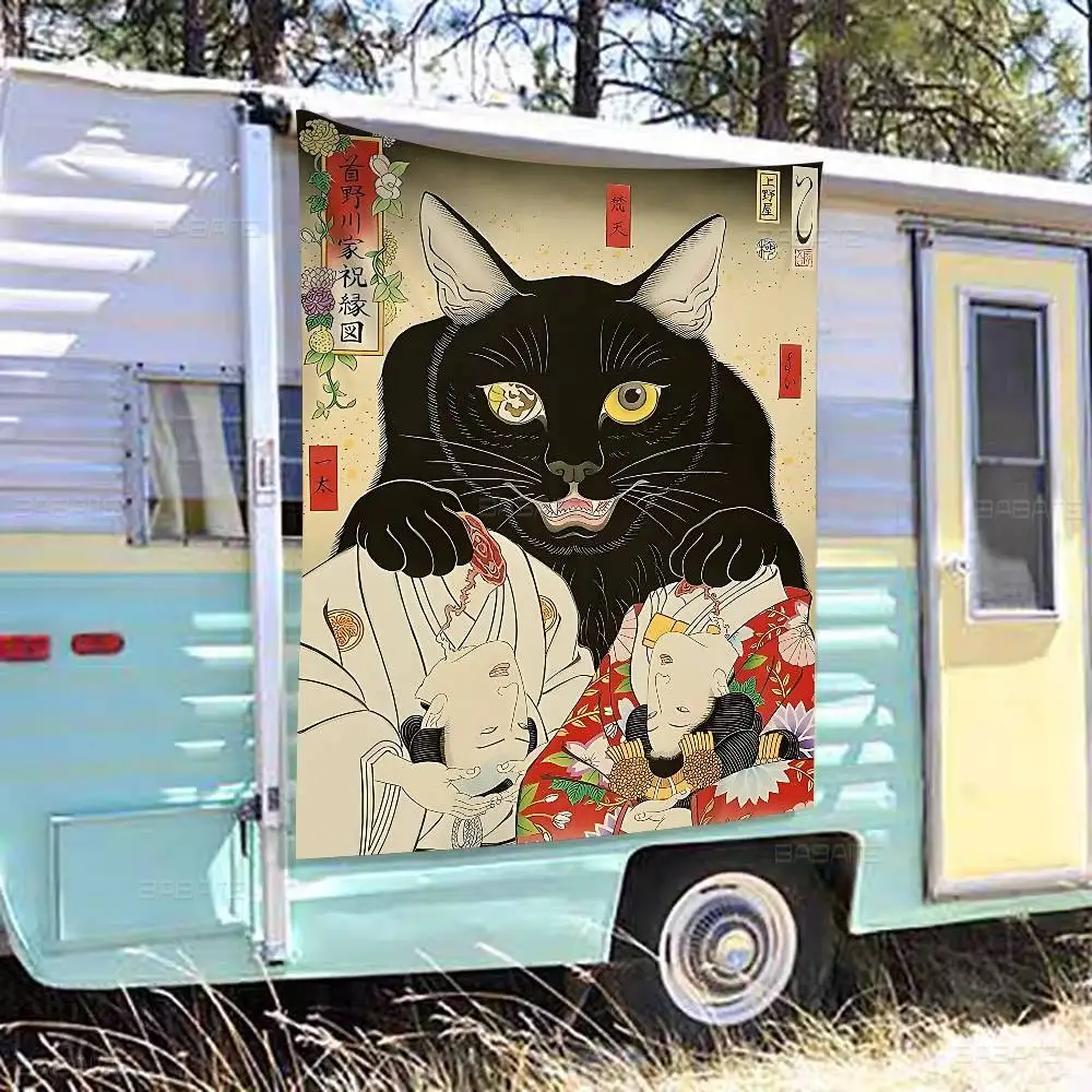 مضحك امرأة يابانية تصرخ في القط دوجي أنيمي الرسم البياني العلم لغرفة المعيشة المنزل النوم ديكور فني ديكور المنزل راية #2