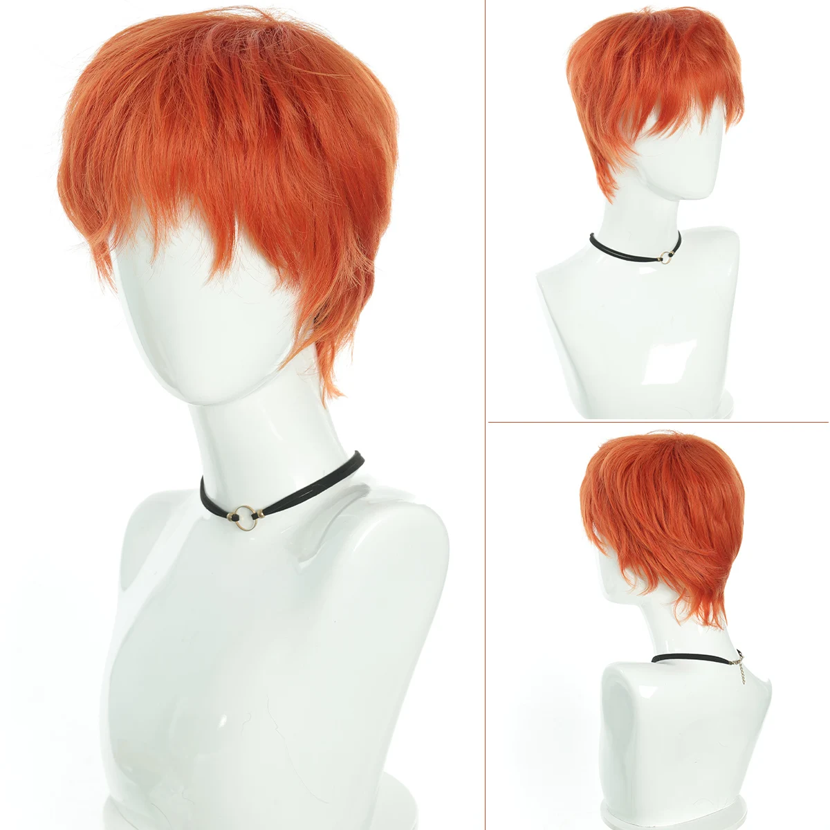 Peruca sintética laranja masculina de 8 polegadas, cabelo curto e liso, estilo coreano, resistente ao calor, peruca bonita