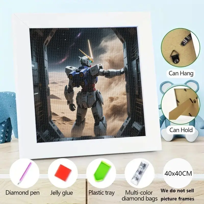 

1 Set 5D DIY Full Drill Diamond Painting Kit, Futuristic Mecha Robot Warrior Desert Outpost Scene Rhinestone Embroidery Mosaic C