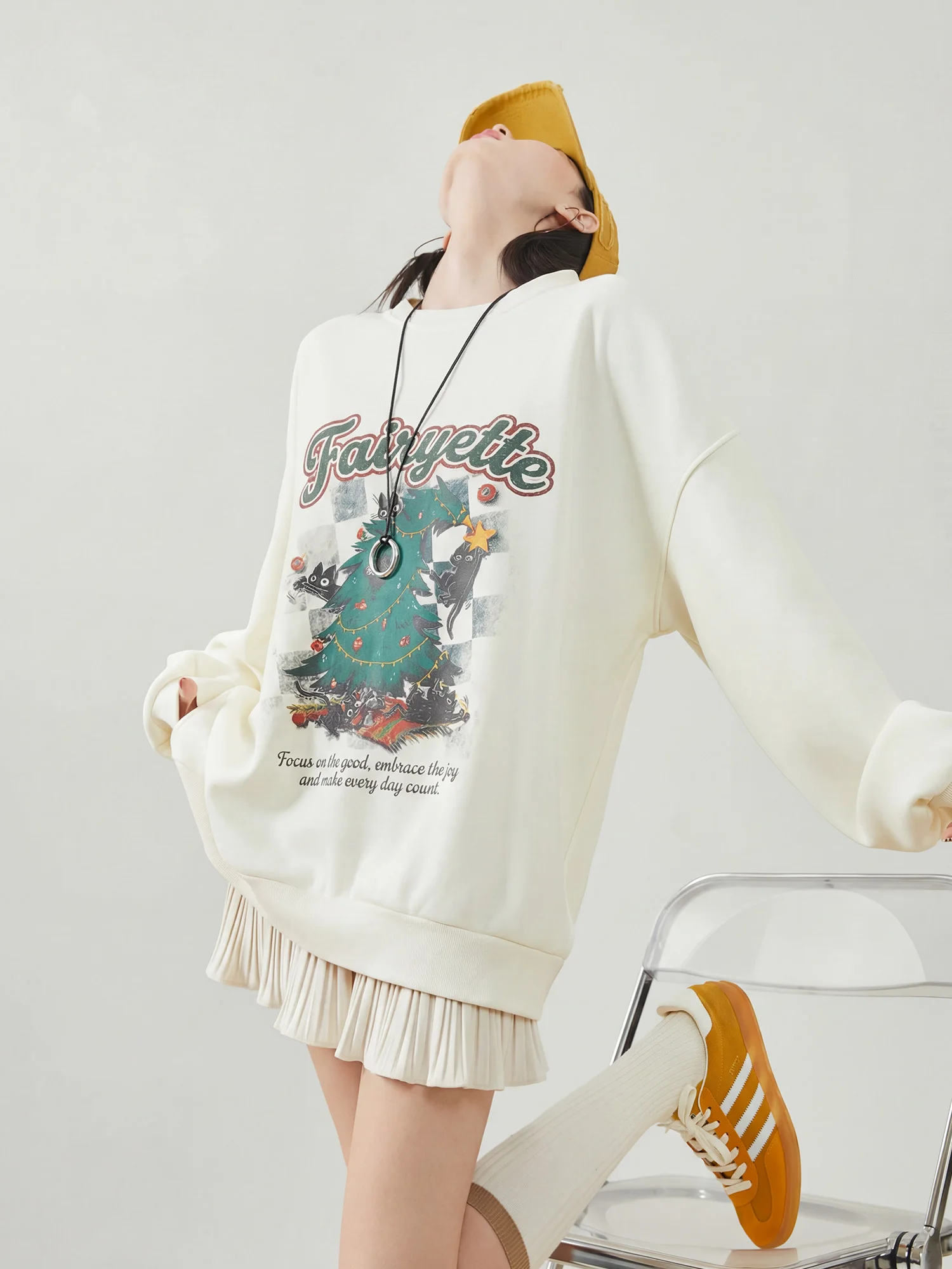 

Ретро-свитшот с американским принтом «Cisas Tree» и круглым вырезом, женский, свободного кроя, универсальный, стройнящий топ, весна 2026, корейский стиль