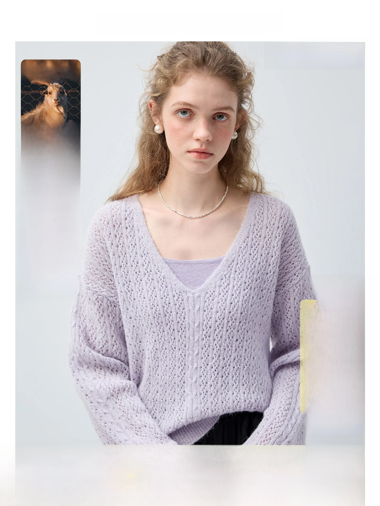 

Vega Chang Wool Knitted Base Shirt Women's New 2026 Spring Beautiful V-Neck Long Sleeve Loose Fit Korean Style Top