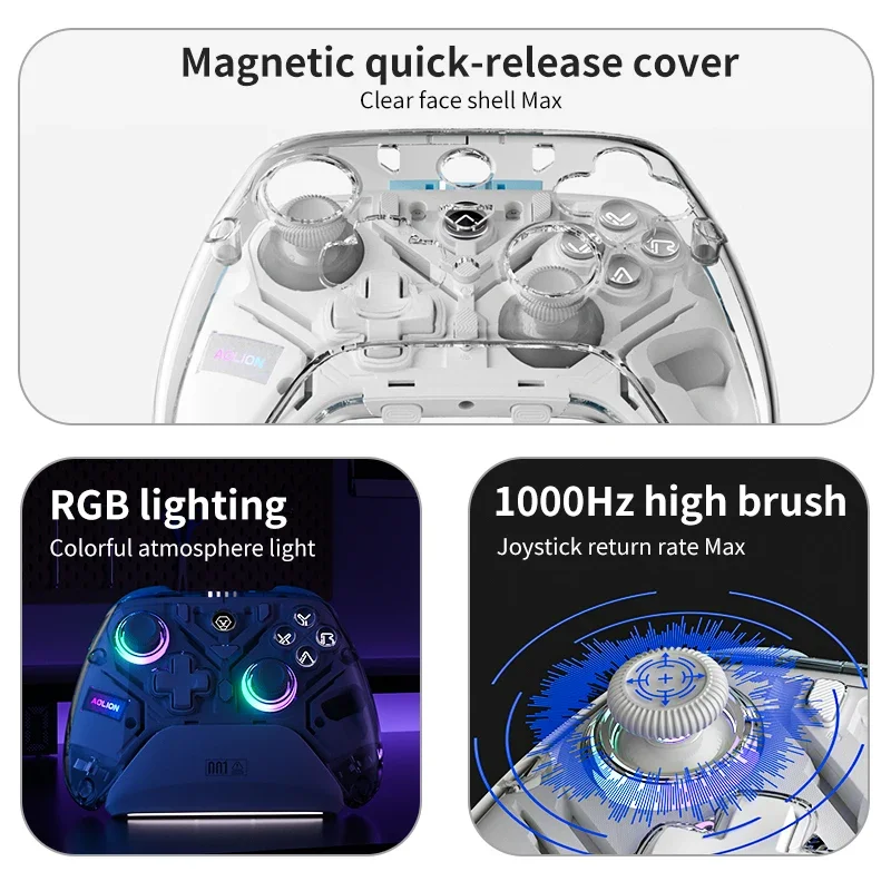 Controller di gioco wireless Aolion K10 con dock di ricarica Gamepad RGB effetto Hall Joystick Trigger per Nintend Switch/PC/telefono