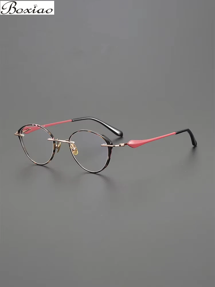 

Small-size Cat's Eye Myopia-proof Blue Light Handmade Glasses Frame Fashion Color Matching Ultra-light Titanium Reading Glasses.